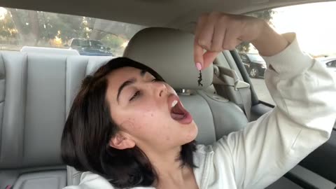 Brunette giantess vore - A giant woman eat a tiny man in the car - sfx