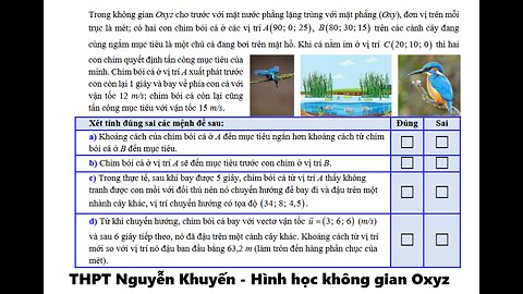 THPT Nguyễn Khuyến 2026: Trong không gian Oxyz cho trước với mặt nước phẳng lặng trùng với mặt phẳng