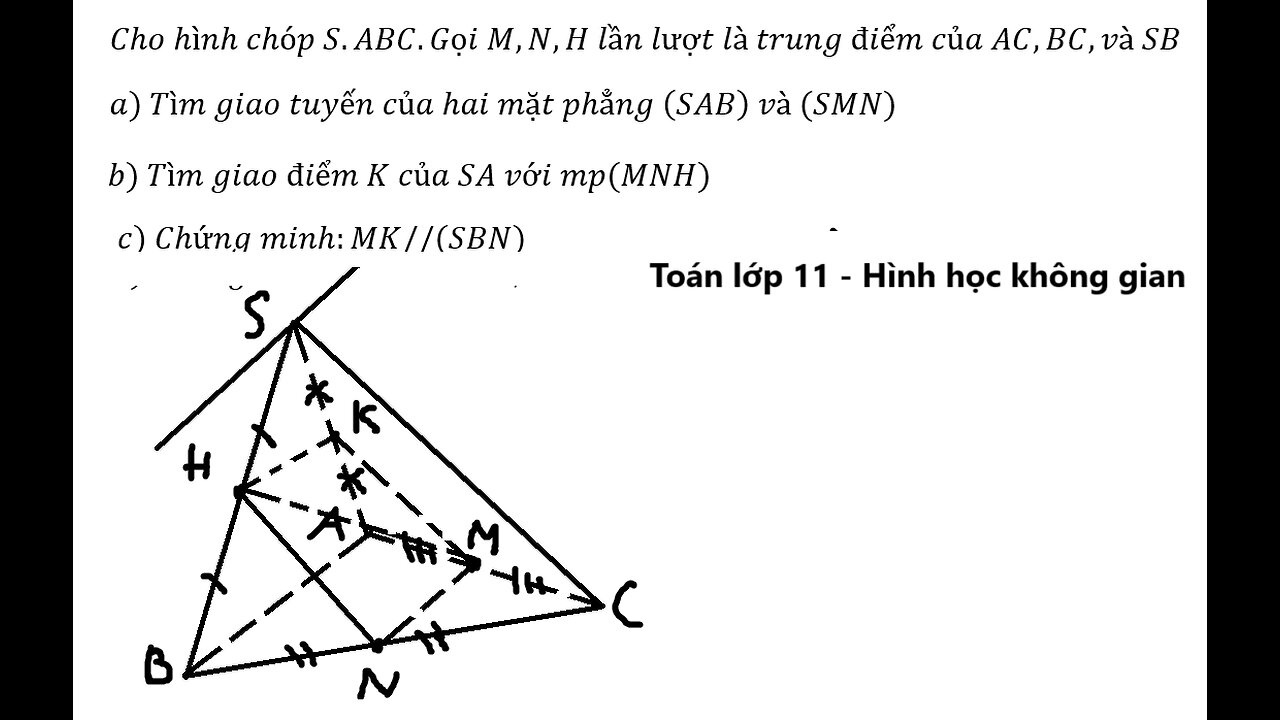 THPT Gia Định 2025: Cho hình chóp S.ABC.Gọi M,N,H lần lượt là trung điểm của AC,BC,và SB