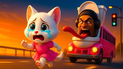 😱🐱 Brave Kitten Faces the Giant-Eyed School Bus Monster! 👁️