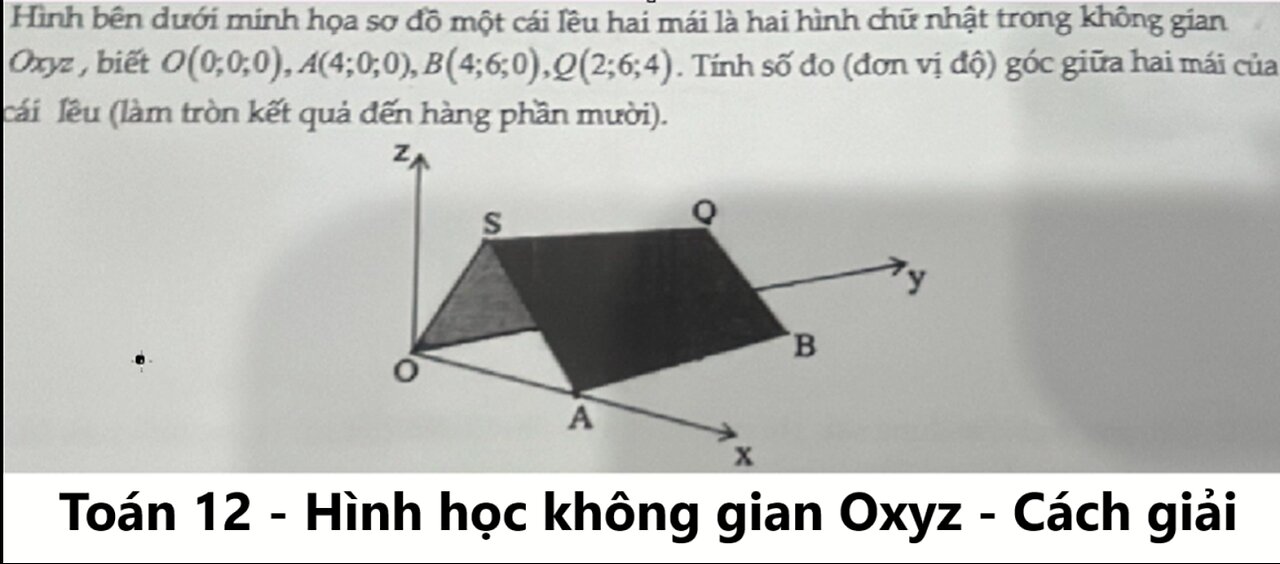 Toán 12: Hình bên dưới minh họa sơ đồ một cái lều hai mái là hai hình chữ nhật trong không gian Oxyz