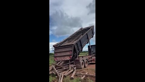 Truck , Have you ever seen anything like this_ Impressive log unloading!