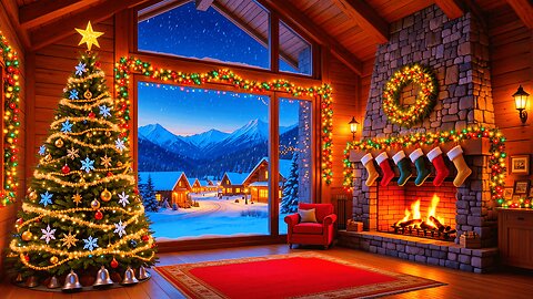 Christmas Calm & Cozy Night LIVE • Crackling Fireplace + Snowfall Peaceful Holiday Relaxation Music