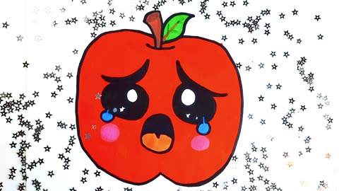 🍎😢✨ A Crying Red Apple • Fast Drawing🎄