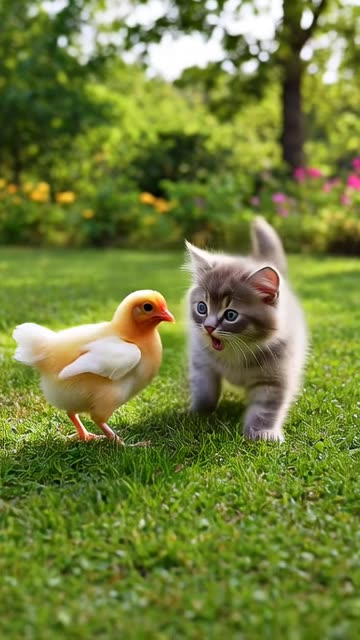 Cute Chick playing with Pussycat