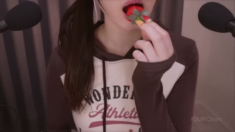 ASMR Fake Food Eating or Real 🍓🍦🍉(strawberry, ice cream, watermelon)