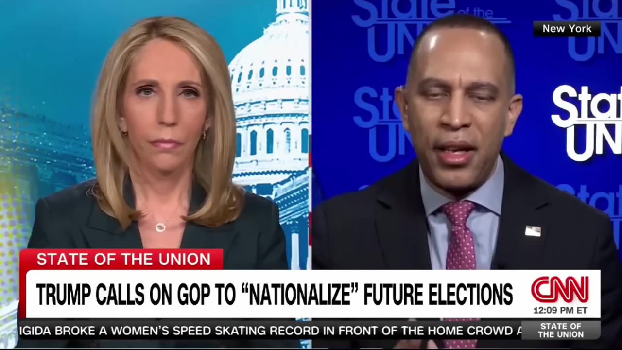 CNN's Dana Bash asks Rep. Hakeem Jeffries about a poll showing 71% of Democrats support requiring an ID to vote
