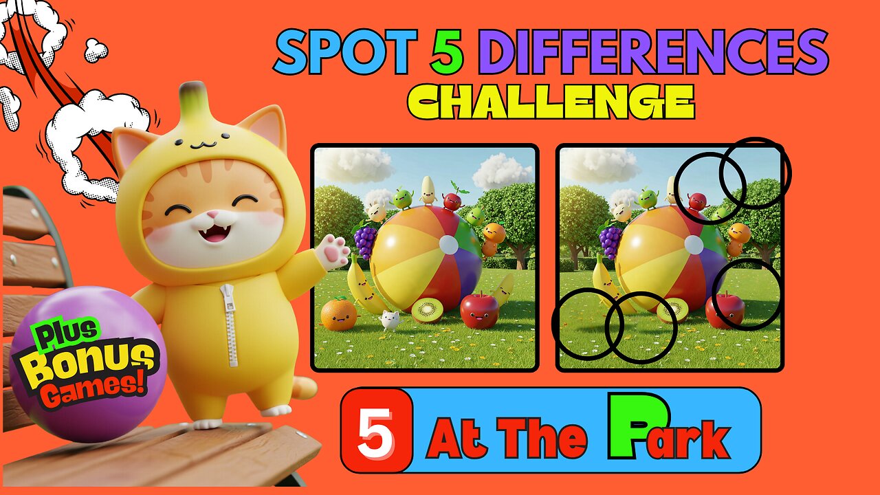 At The Park 🌳 ☀️ SPOT THE DIFFERENCE 🌈 🦋🌳 | Quiz Game 📝❓ | Brain Break 🧠 | Banana Cat 😺 | 🏆