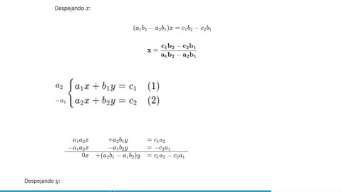 Solución de un sistema de ecuaciones 2x2 por determinantes