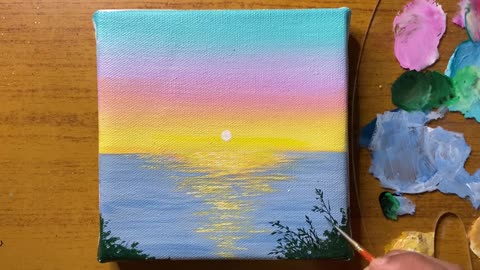 Peaceful sunset lake scenery_relaxing acrylic painting_#43 #acrylicpainting