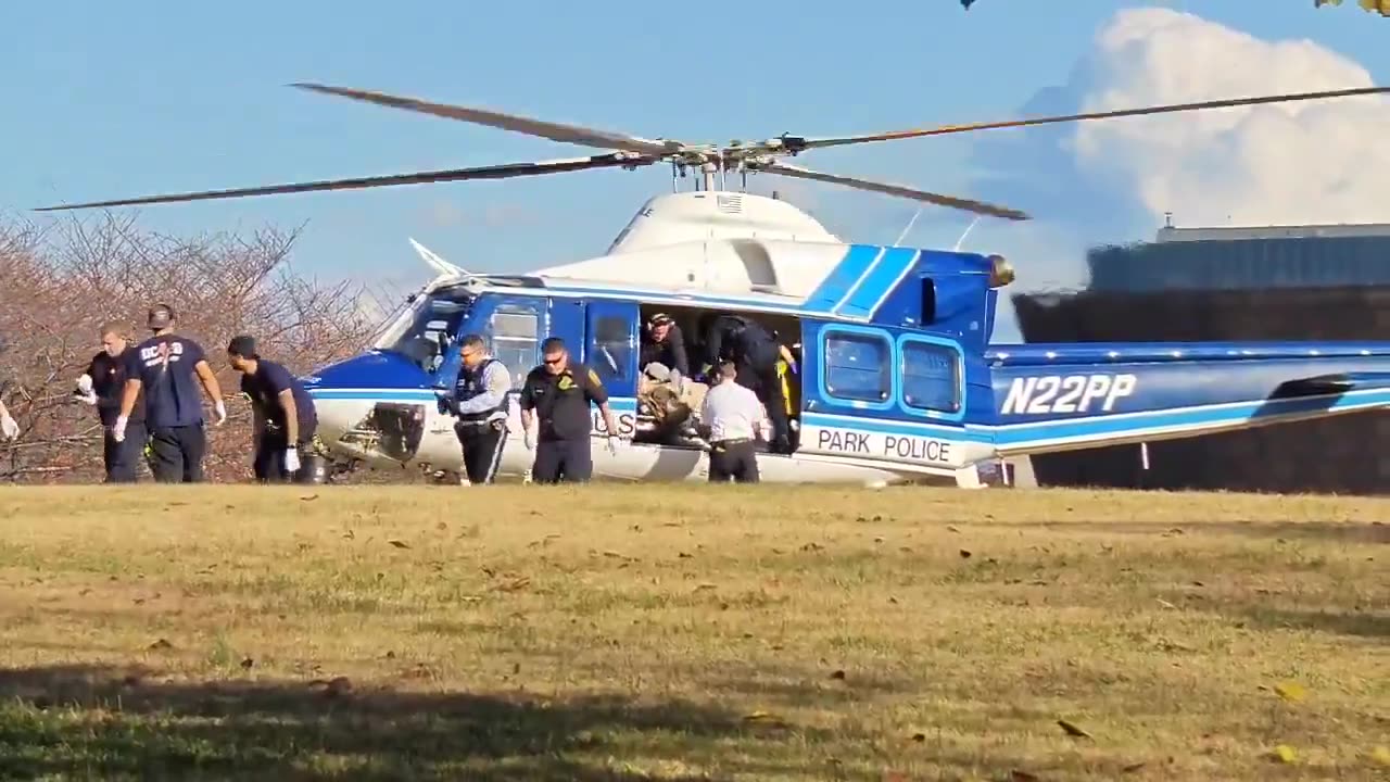 Park Police were seen assisting in the airlift of injured National Guardsman