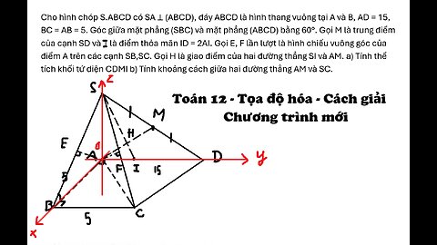 Toán 11: Tọa độ hóa: Cho hình chóp S.ABCD có SA ⊥ (ABCD), đáy ABCD là hình thang vuông tại A và B