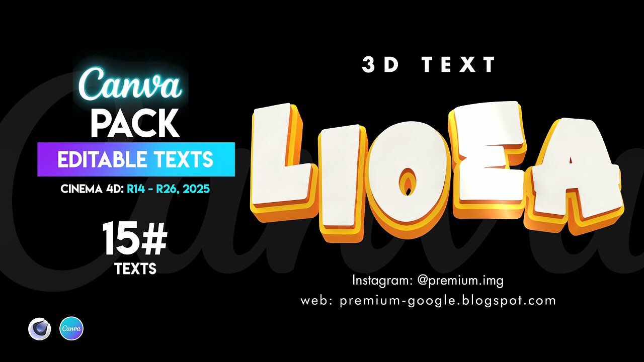 Pack #3 Of Editable Text Cinema 4D R14 - R25, 2025 | Canva
