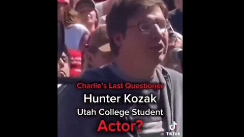 Crisis Actor "Hunter Kozak" practicing his SHOCKED reaction before asking Charlie Kirk his last question.