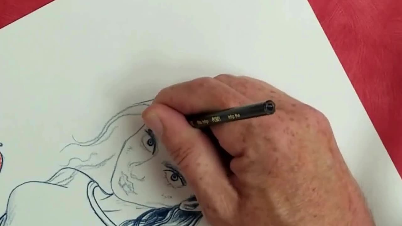 Drawing process video of a woman holding an apple as a representation of temptation