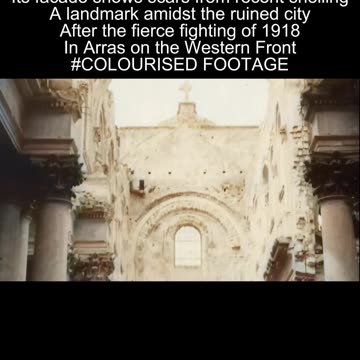 The damaged facade of Arras Cathedral