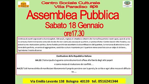 Bologna 18.01.2025 - Villa Paradiso Centro sociale e culturale - Assemblea Pubblica Pt. 1