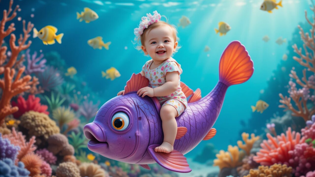 Cuteness Alert: Baby's Epic Ride on a Purple Fish