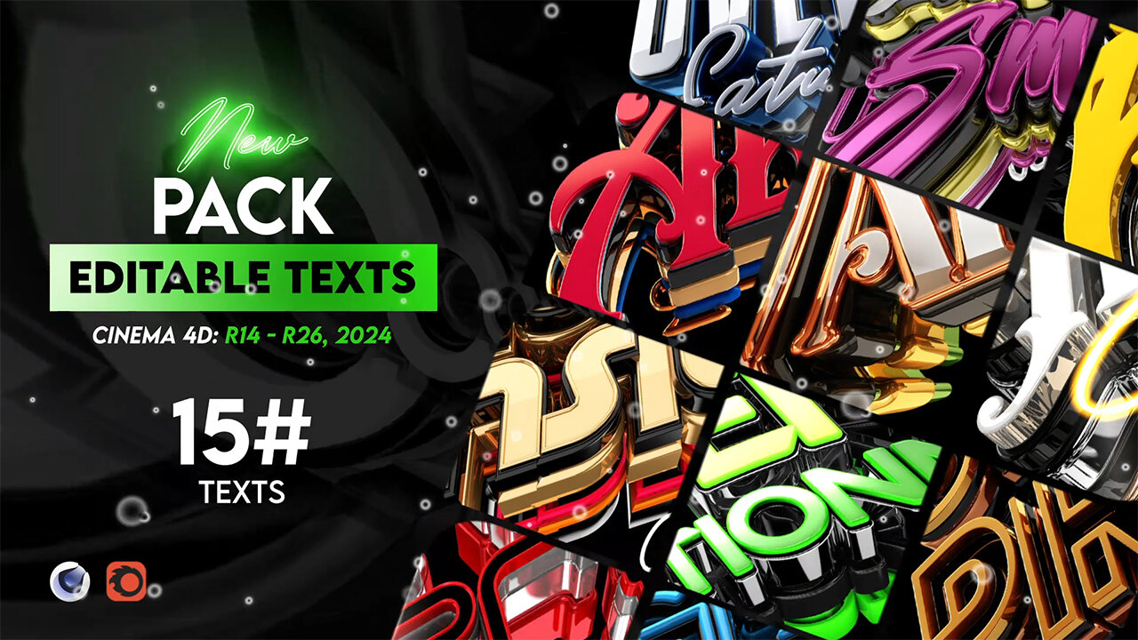 Pack #12 Of Editable Text Cinema 4D R14 - R25, 2024 | No Plugins