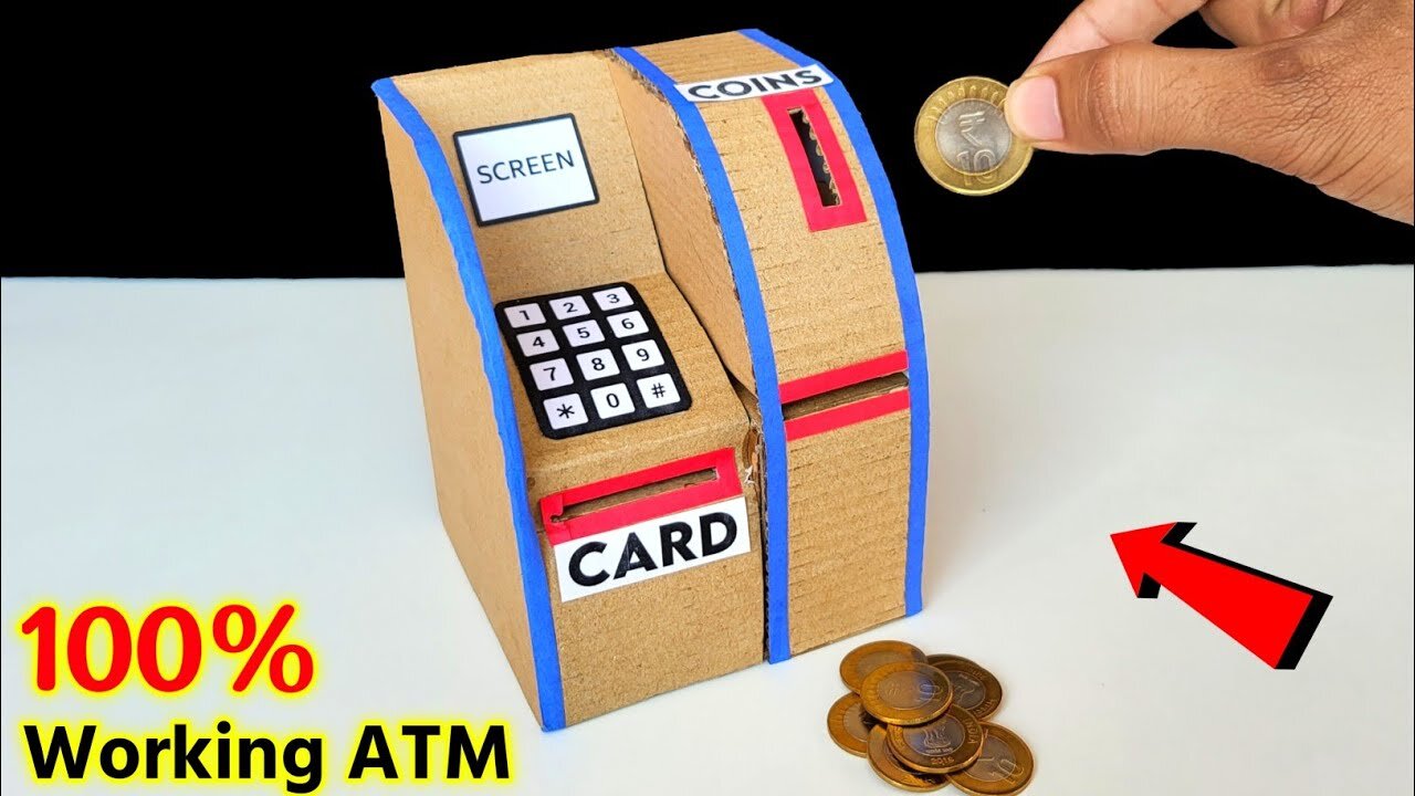 how to make cardboard ATM at home | Mini working atm | coin bank making | Best cardboard projects.