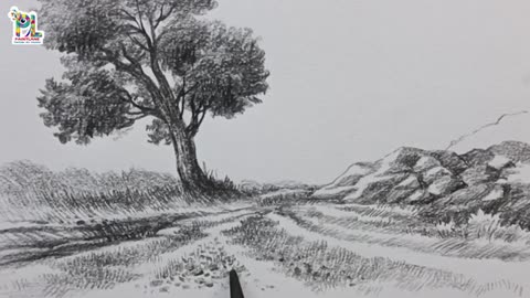 How to draw Landscape Art with Charcoal Pencil | Easy Pencil Art