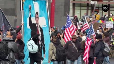 Patriots Arrived With Charlie Kirk Painting Outside ICE Facility and Face Off With Agitators