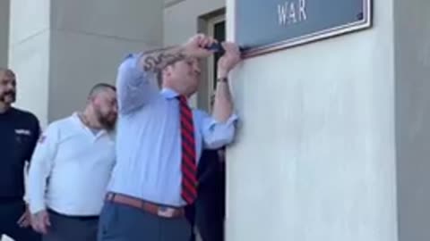 Hegseth installs new Department of War sign on the Pentagon