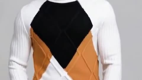 Men’s Retro College Color Block Sweater with High Neck and Long Sleeves