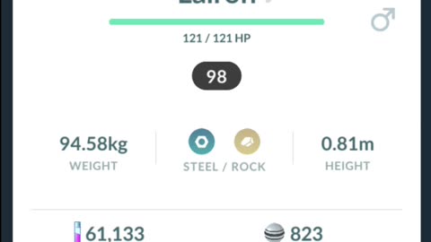 Pokemon Go Evolution - 98% iV Aron ➡️ Lairon
