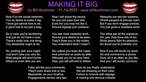 MAKING IT BIG -- an original song by Bill Kochman.