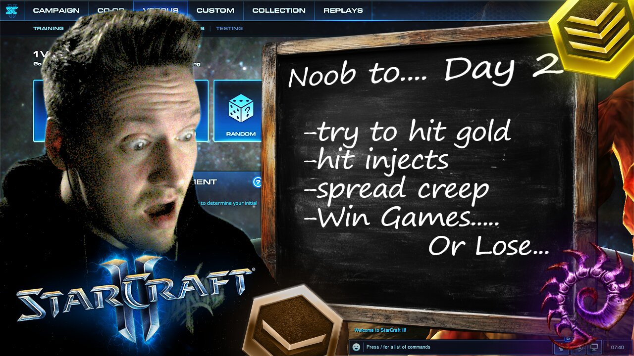 Noob to Competent: StarCraft II Challenge - Day 2 | Hitting Gold & Winning Games?