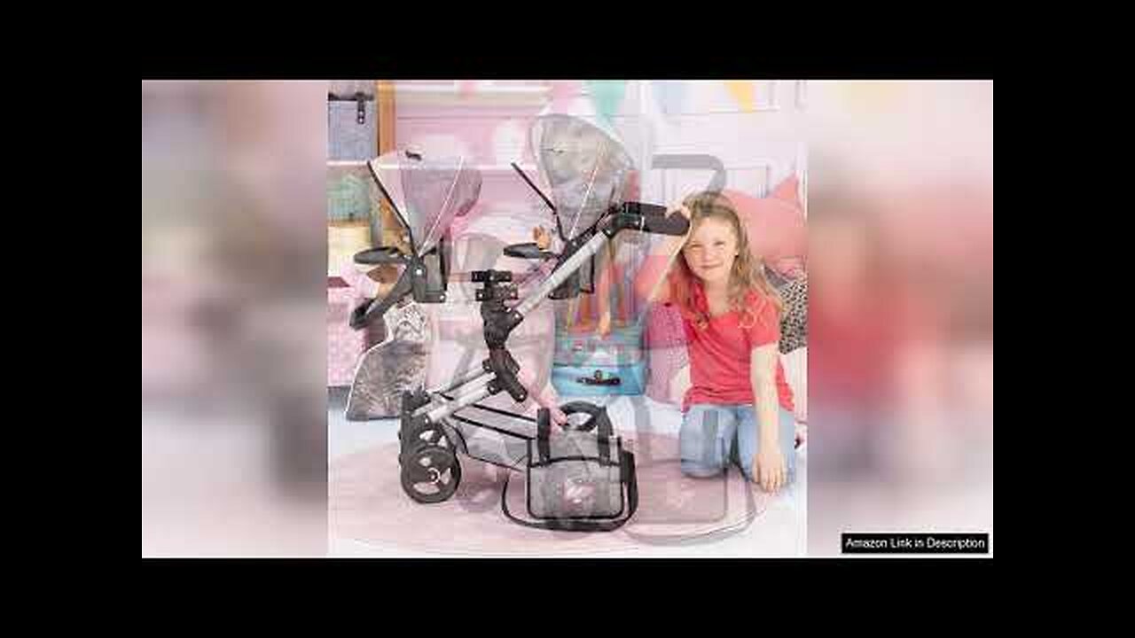 Bayer Twin Doll Pram Neo Grey Pink with Butterfly Jean Look Review