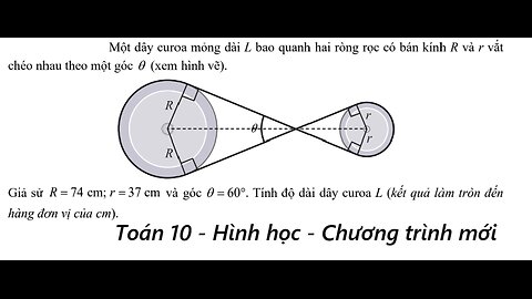 Toán 10: Một dây curoa mỏng dài L bao quanh hai ròng rọc có bán kính R và r vắt chéo nhau theo