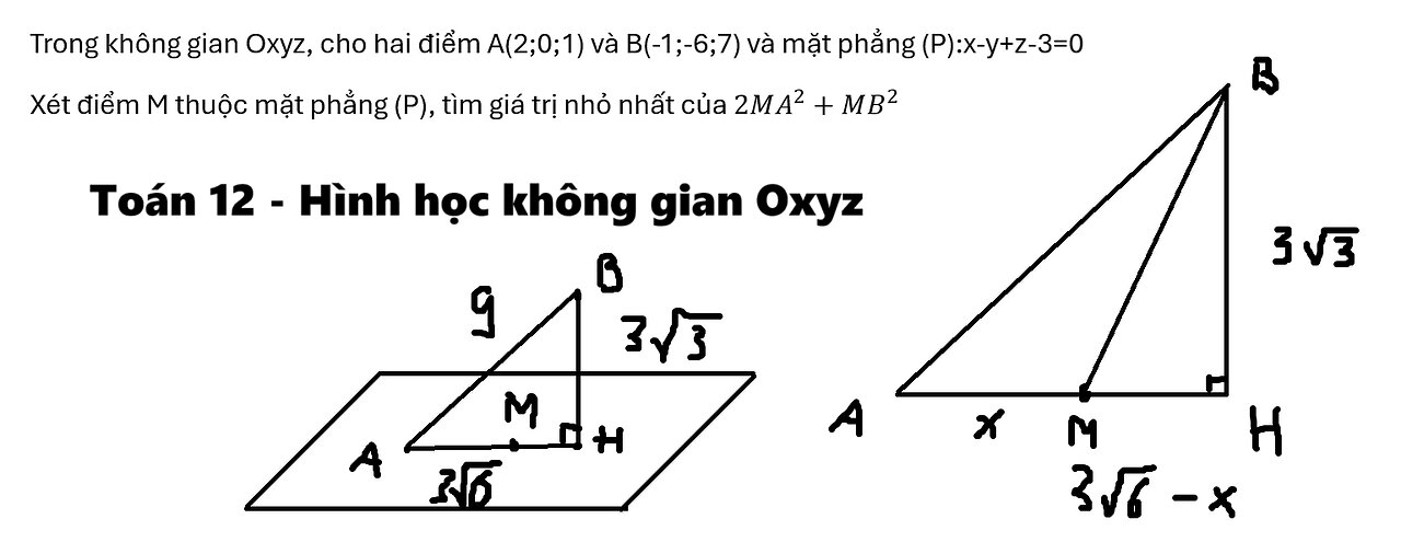 Toán 12: THPT Chuyên KHTN Hà Nội: Trong không gian Oxyz, cho hai điểm A(2;0;1) và B(-1;-6;7) và mặt