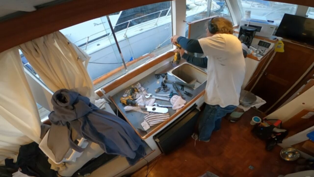 Started painting the aft cabin and installing a stainless countertop on our 32 Island Gypsy