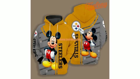 Pittsburgh Steelers Disney Mickey Mouse 3D Hoodie Unisex Grey Yellow
