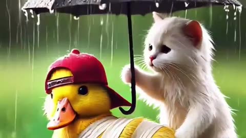 The Little Duck And His Cat Friend #cat #funny