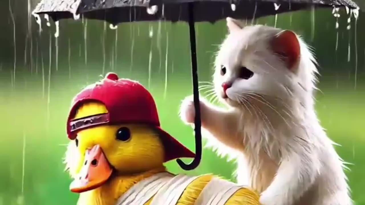 The Little Duck And His Cat Friend #cat #funny