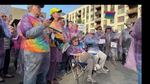 Old Gay Liberals Sing Song in Rainbow At ICE Facility In Portland