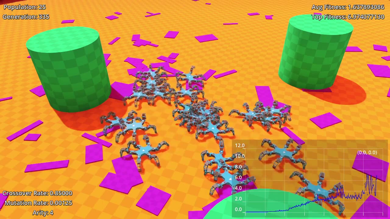 Evolving hexapods using Genetic Algorithms_Genetic Programming - Obstacles