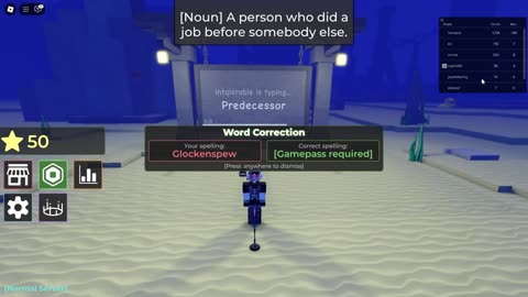 Spelling bee on Roblox is not for the weak