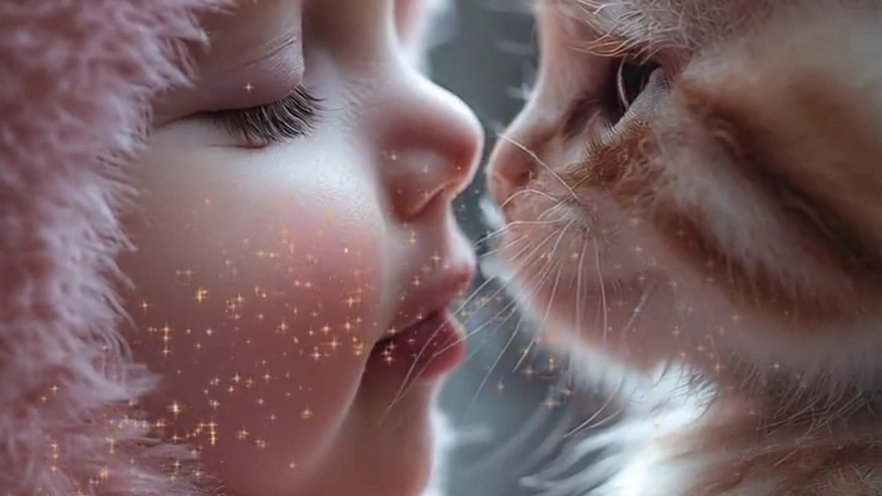 Funny cat with baby