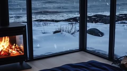 Snowy Coastal Sanctuary: Snug Bed, Serene Views, and Screen Bliss