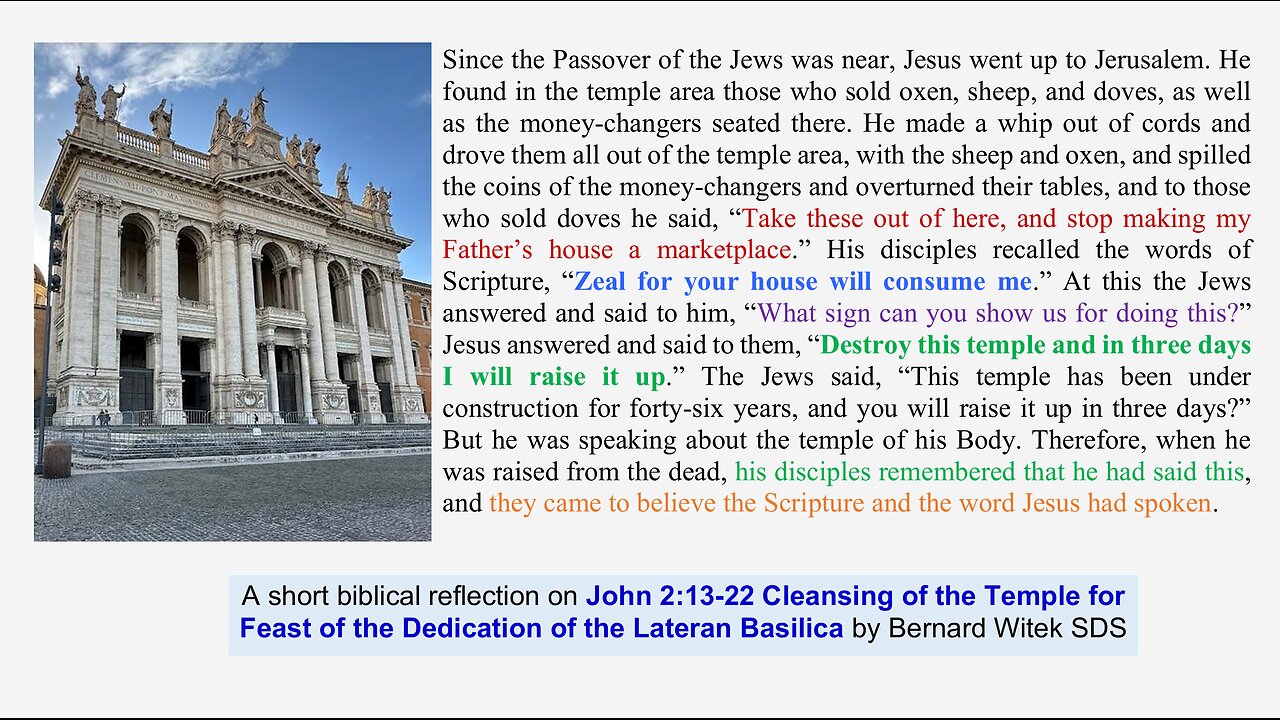 John 2:13-22 Cleansing of the Temple for Feast of the Dedication of the Lateran Basilica