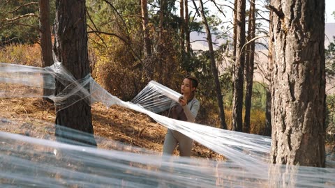 SOLO camping GIRL⧸ Plastic film hammock tent ASMR