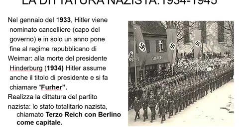 riassunto della dittatura nella Germania nazista di Adolf Hitler della Seconda guerra mondiale DOCUMENTARIO il nazismo,talvolta anche hitlerismo,è stata un'ideologia di estrema destra che ha avuto la propria massima diffusione in Europa con Hitler