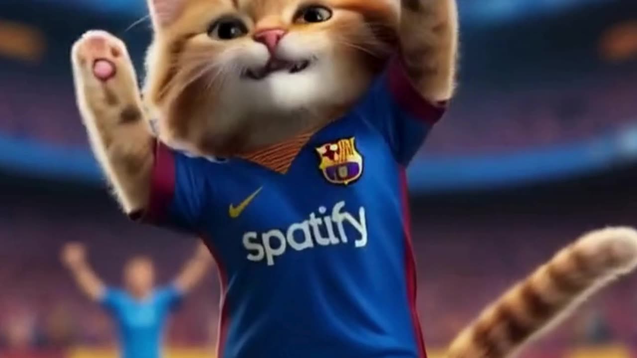 Cute Cat Celebration His 100 Goal Funny