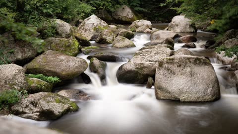 Relaxing Flowing River with Natural Rock Cascades | 1 Hour Soft Piano Music