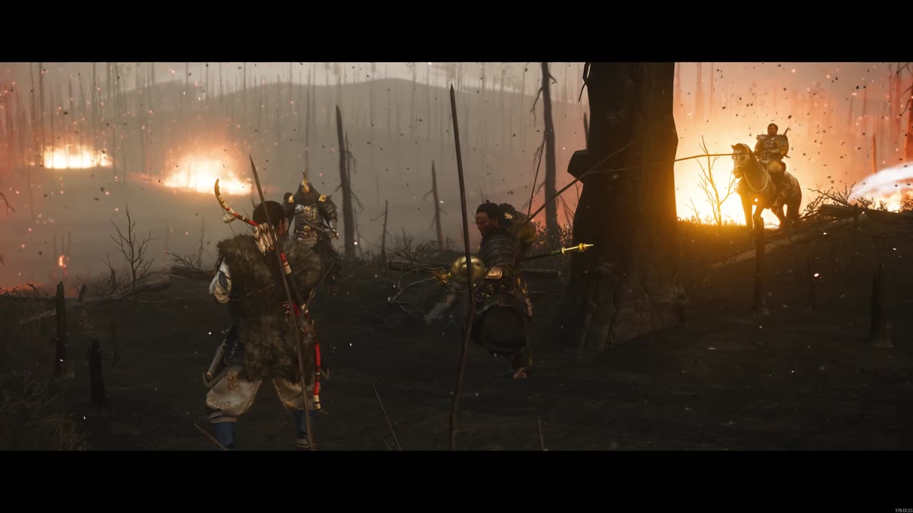 Battle95 Jin Sakai battles Moguls in Fields filled of flames Ghost of Tushima