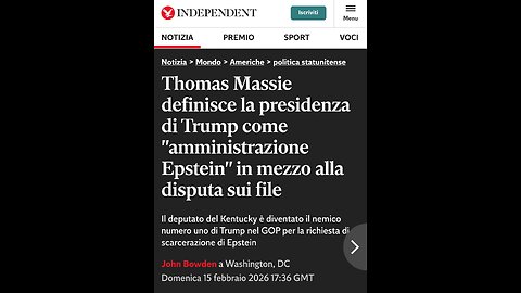 DEPUTATO REP. THOMAS MASSIE "SONO DELUSO DA TRUMP: SI STA PRODIGANDO PER PROTEGGERE I SUOI AMICI CITATI NEGLI EPSTEIN'S FILES"